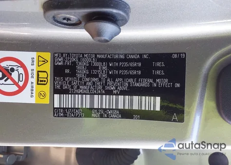 2020 Lexus Rx 450H из США, поврежденный, VIN 2T2HGMDA0LC043414